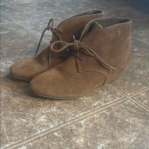 Nine West Brown Ankle Booties Suede Lace-Up